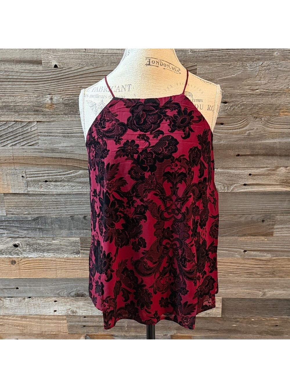 Moon River for Anthropologie Red & Black Floral Burnout Velvet Cami Top NWT